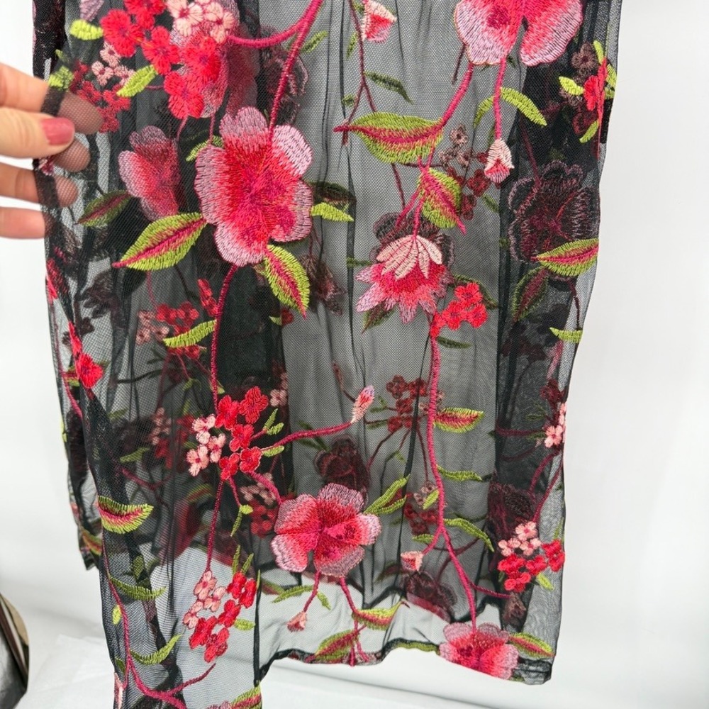 Susan Graver Sheer Floral Embroidered Mesh Sheer Longline Layering Whimsigoth 2X - Picture 6 of 9